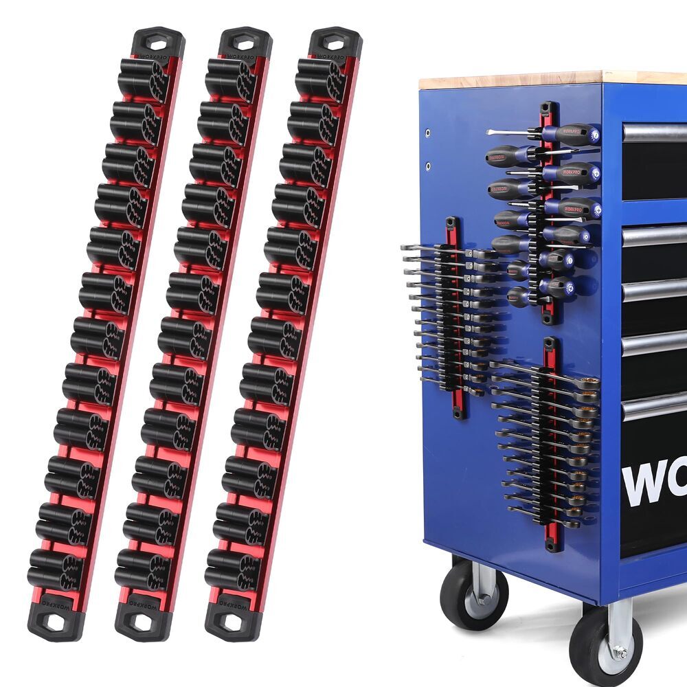 WORKPRO Magnetic Screwdriver Organizer Wrench Organizer 3PC Aluminum Tool Holder