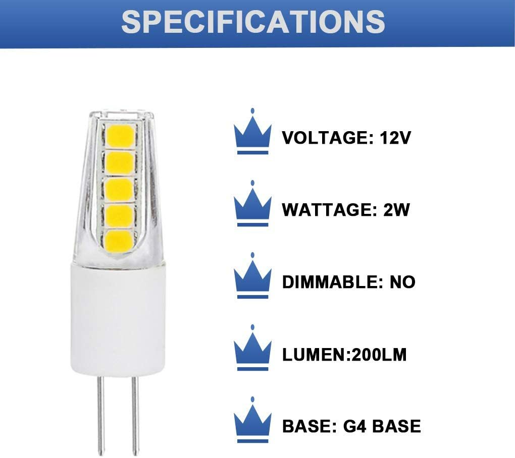 5pack G4 2WLED Light Bulbs 3000K /6000K Lighting Non-Dimmable Landscape LED Bulb