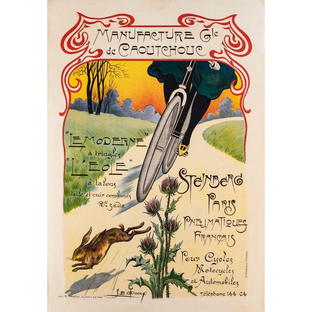 Original Vintage Bicycle Poster,Manufacture Générale de Caoutchouc – Pneumatique