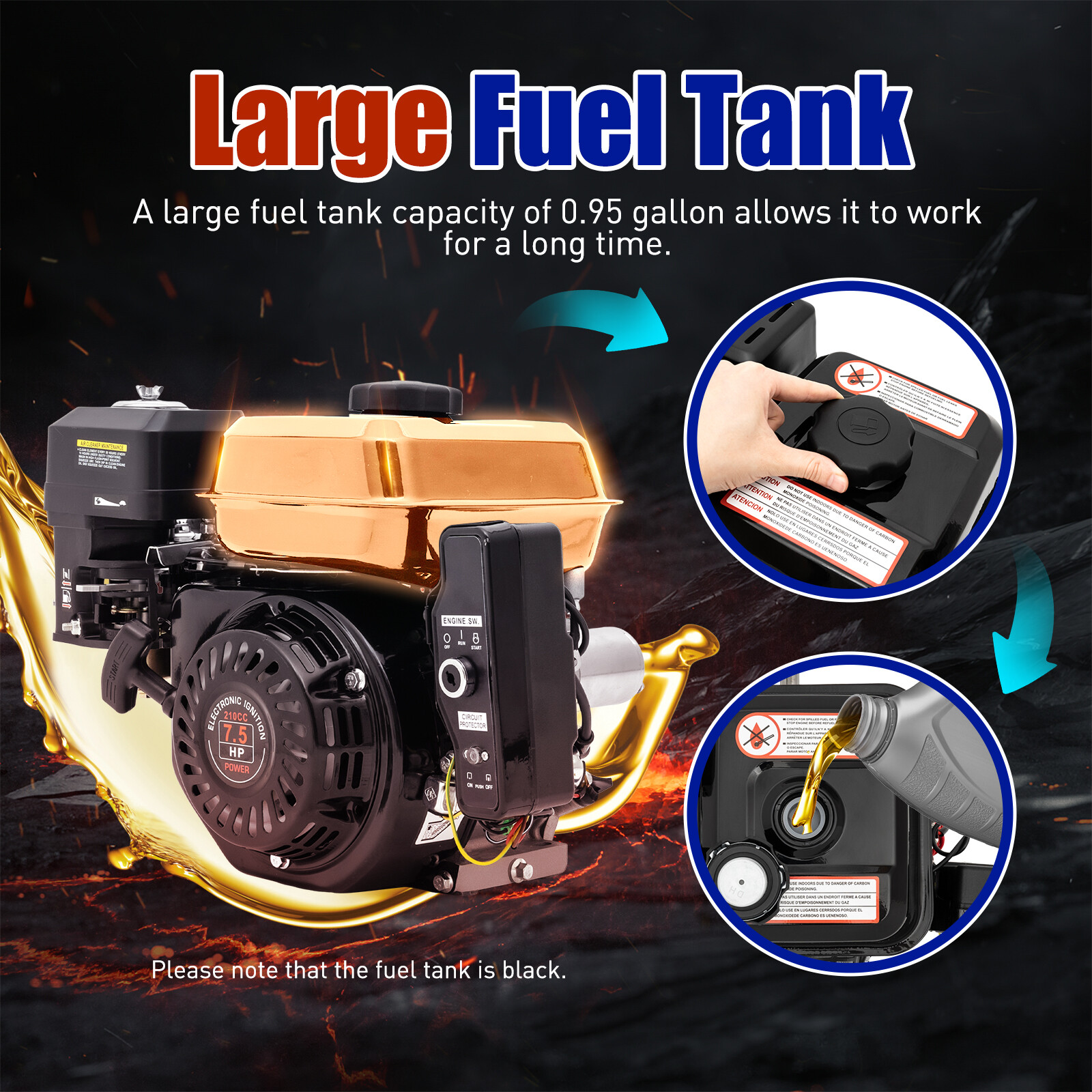 212cc 7.5 HP Electric Start Horizontal Engine Go Kart Gas Engine Motor 4-Stroke