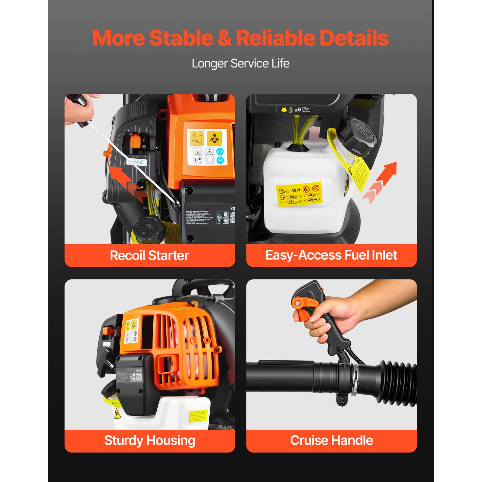 Uimoso Gas-Powered Backpack Leaf Blower, 43CC 2-Stroke, 447CFM, 150MPH