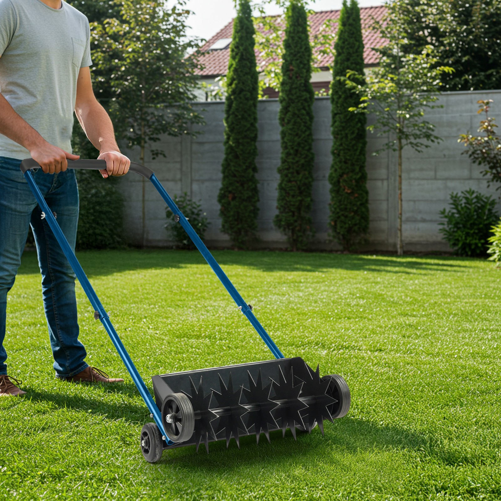 19in Push Spike Aerator, Heavy Duty Rolling Lawn Aerator,with U-shaped Handle