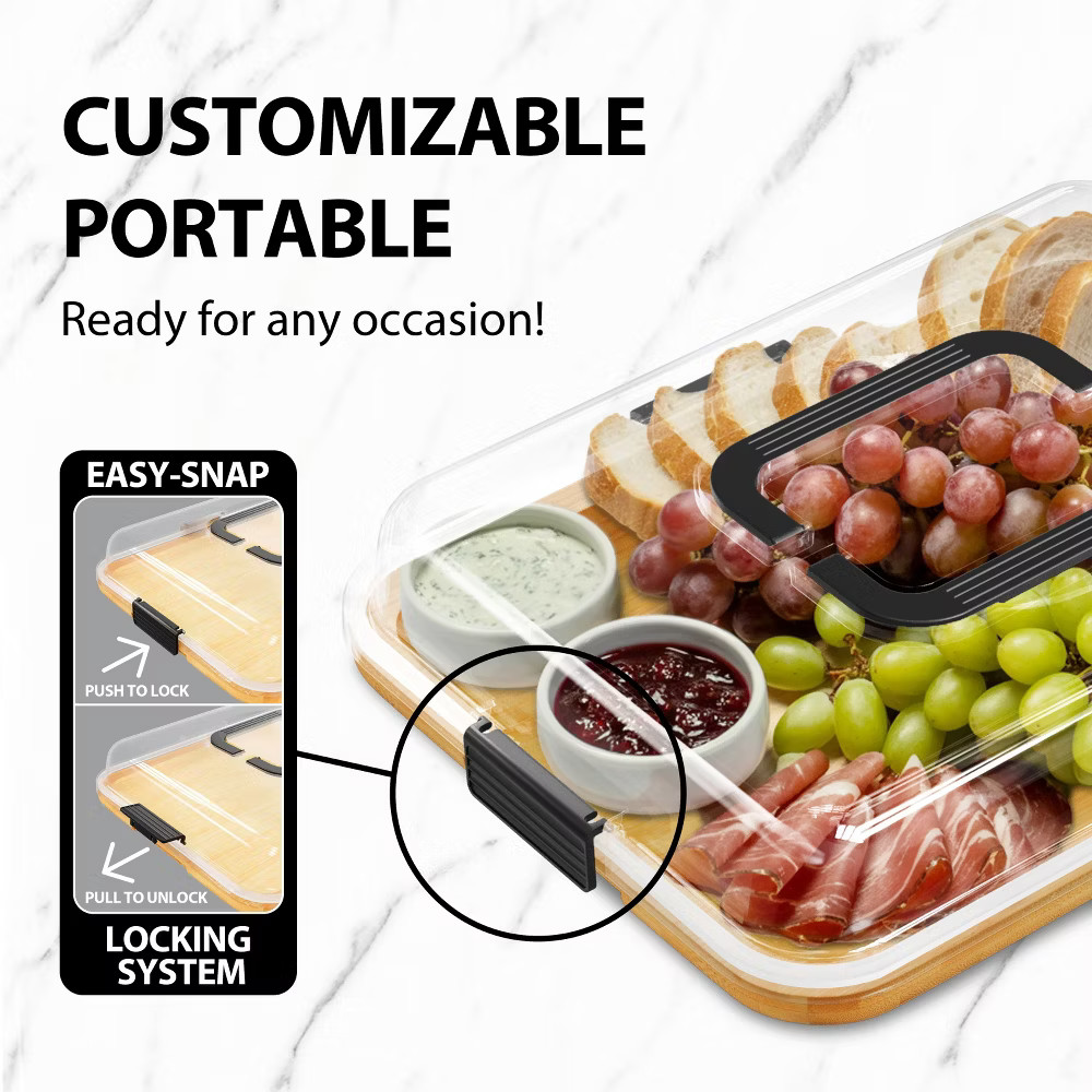 Charcuterie Board with Clear Lid, Bamboo Cheese Cutting Board with