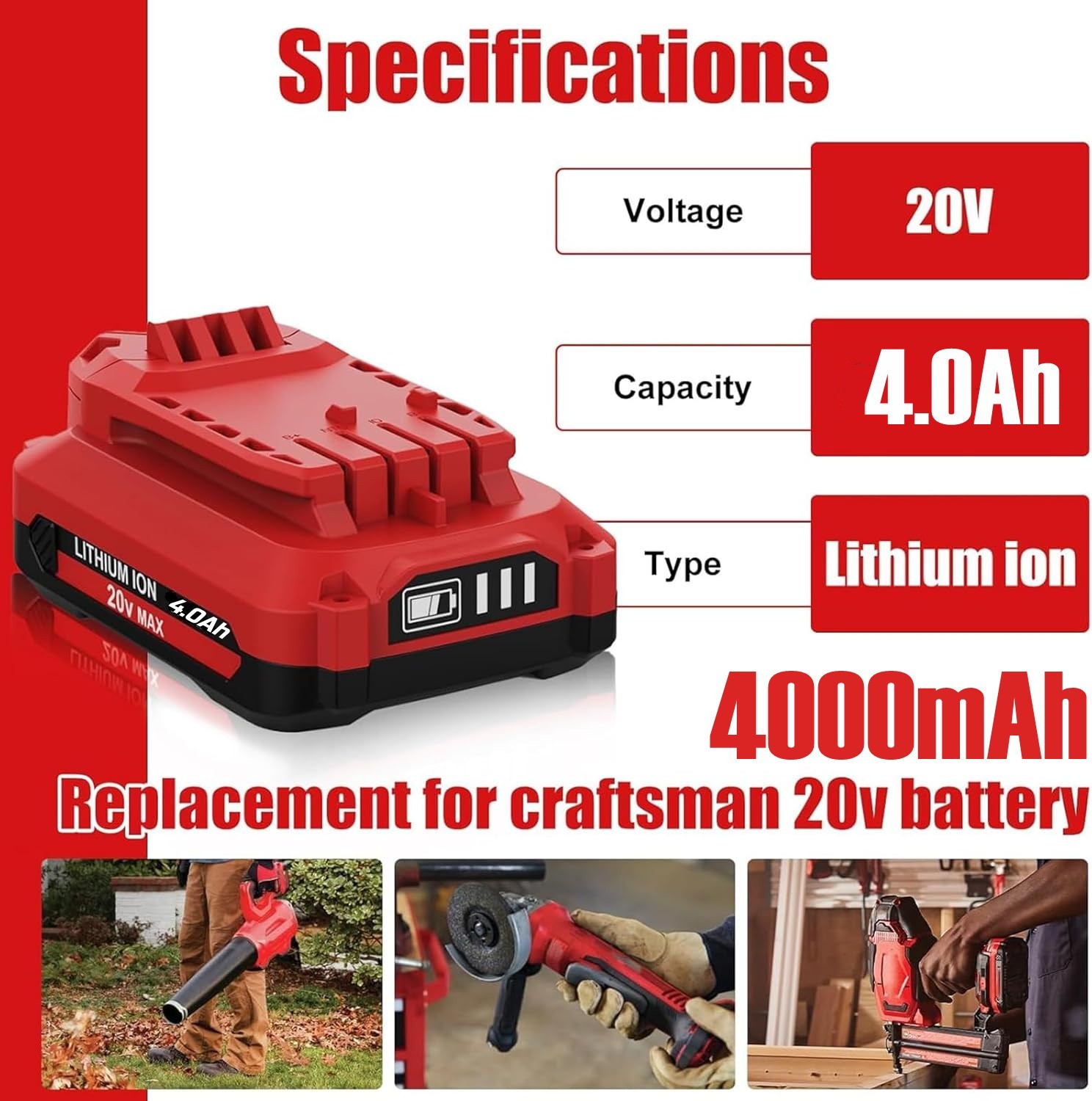 2PACK For Craftsman V20 20 Volt MAX 4.0Ah Li-ion Battery CMCB204 CMCB202 CMCB201