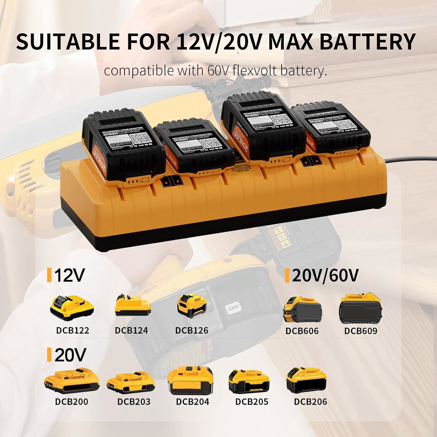4-Port Battery Charger for Dewalt DCB104 Flexvolt 20v/60v Battery DCB112 DCB115
