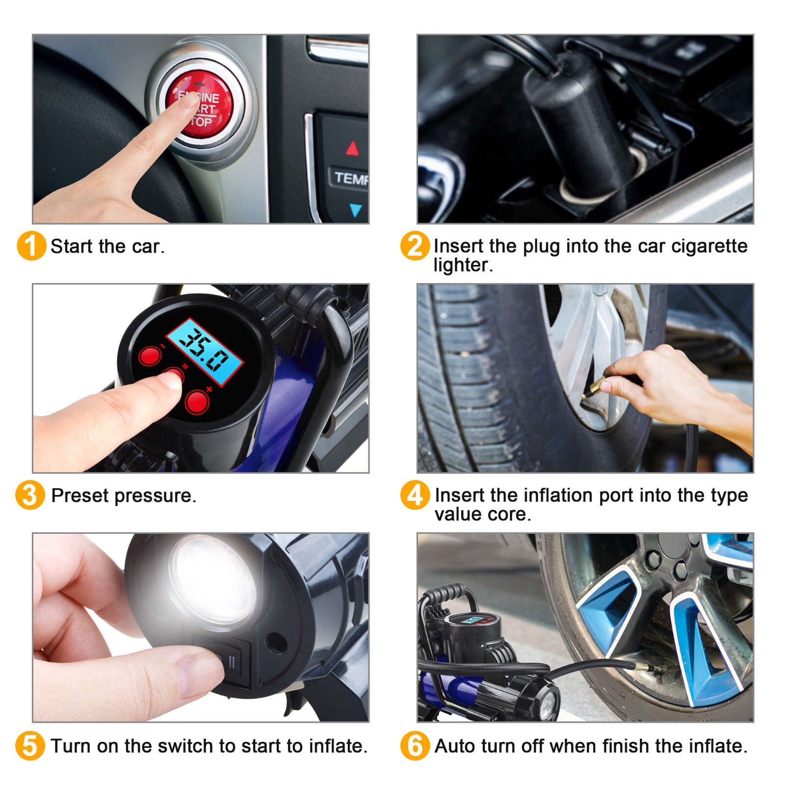 150PSI Portable Air Compressor – Fast Tire Inflator forr Cars with Auto Stop