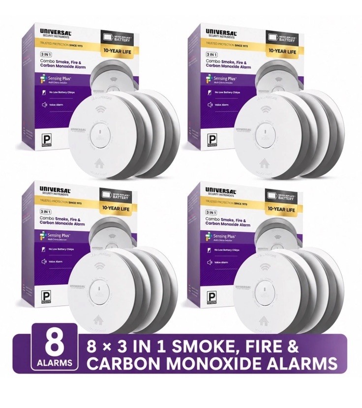 4X *2 Pack* 3-in-1 Smoke Fire & Carbon Monoxide Detector w/Voice Alarm (8 total)
