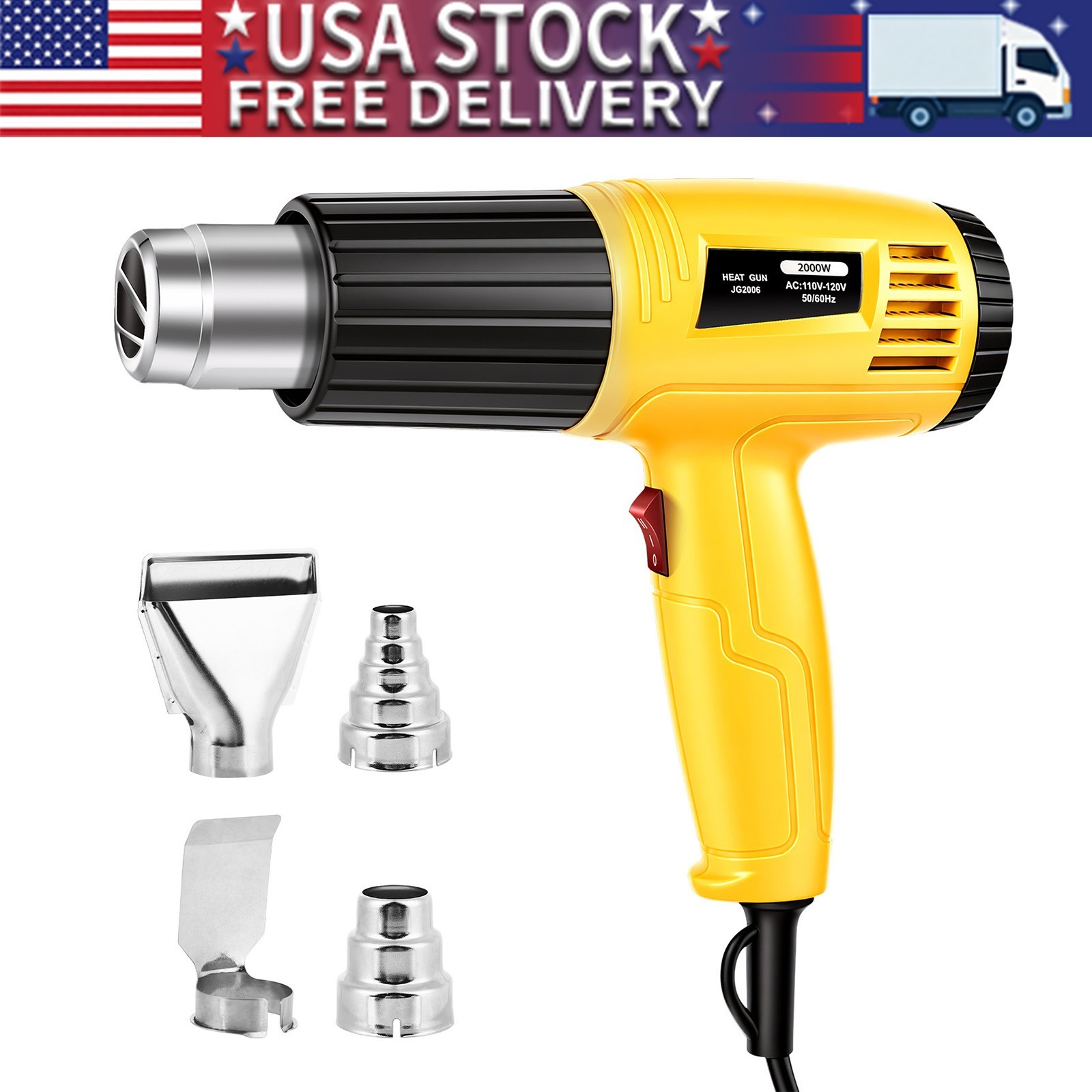 2000W Heat Gun Electric Hot Air Gun Stepless Temperature Heater 4 Nozzles Tool