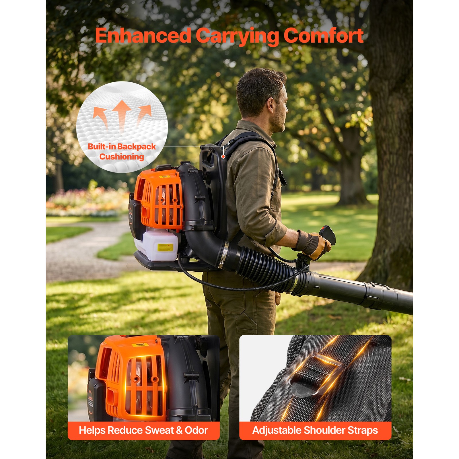 Uimoso Gas-Powered Backpack Leaf Blower, 43CC 2-Stroke, 447CFM, 150MPH