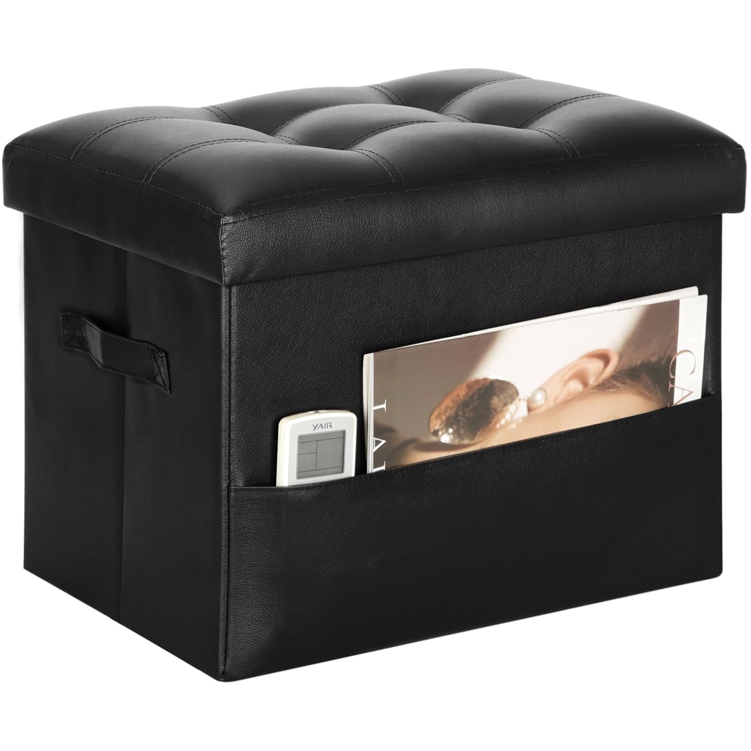 Multipurpose Storage Ottoman – Black Faux Leather, Comfortable & Easy to Clean