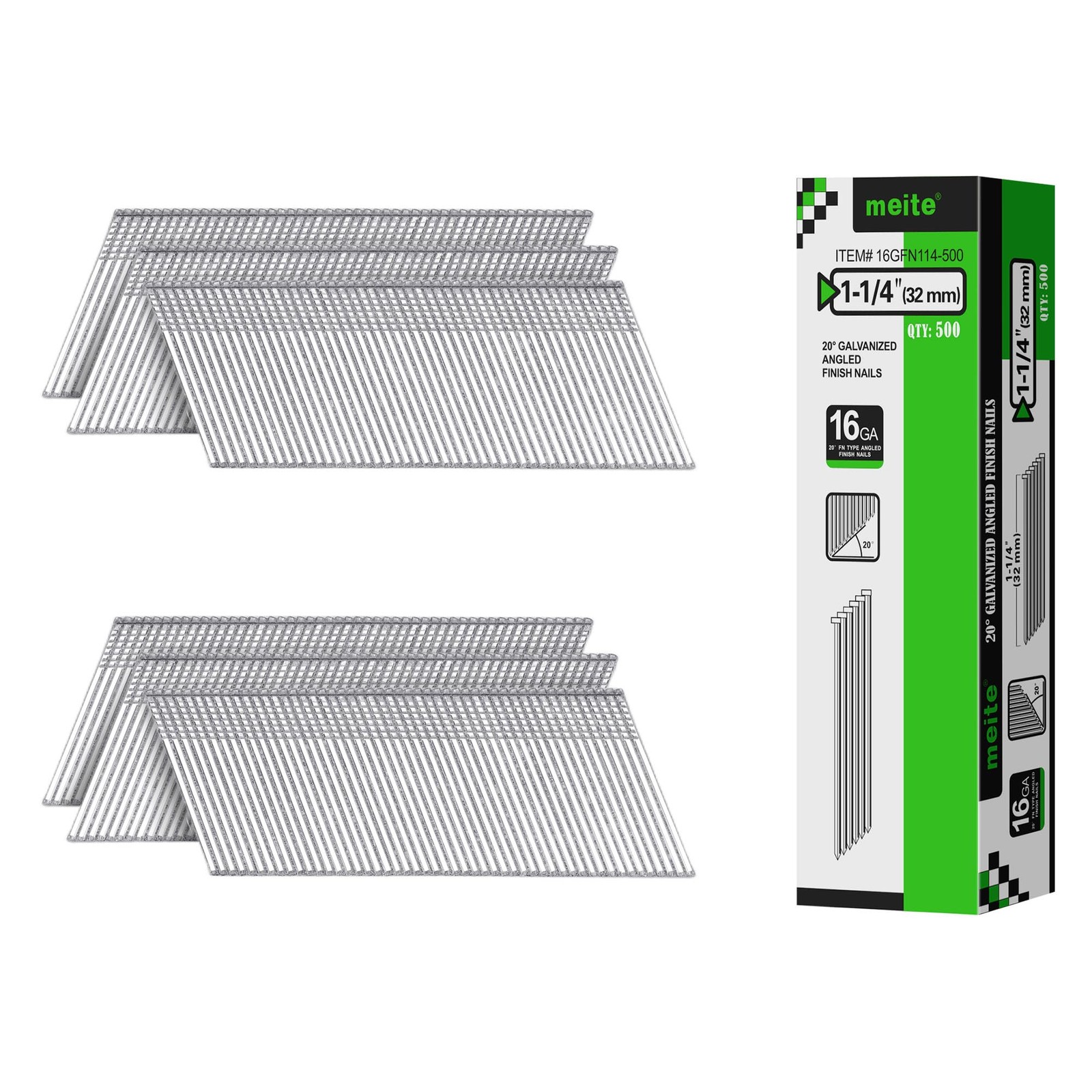 meite 16 Gauge 20° Angled Finish Nails 1-1/4 Inch Galvanized 500 Count | Rust…