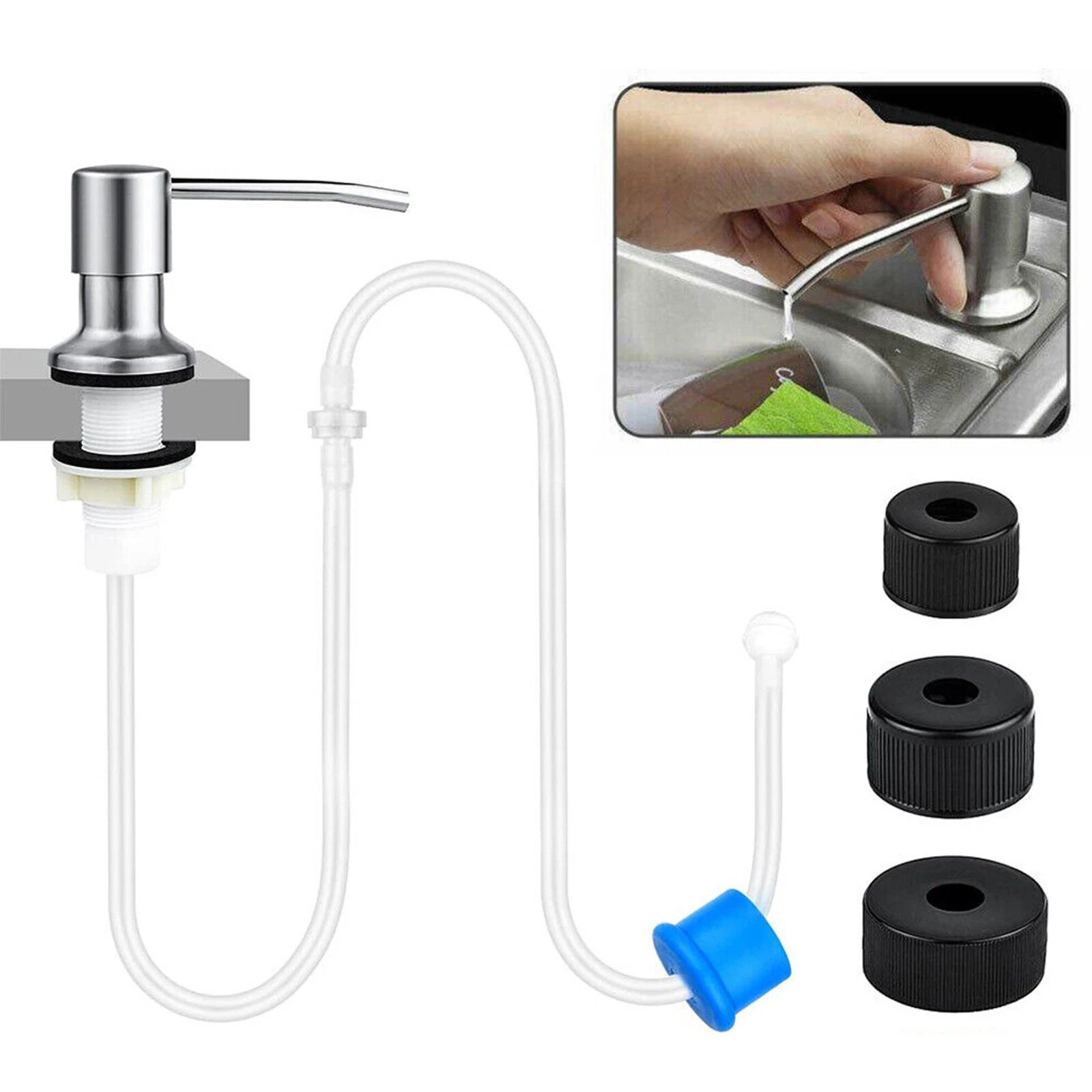 1/2 Pcs 360° Stainless Steel Kitchen Sink Liquid Soap Dispenser Pump Bottle Tube