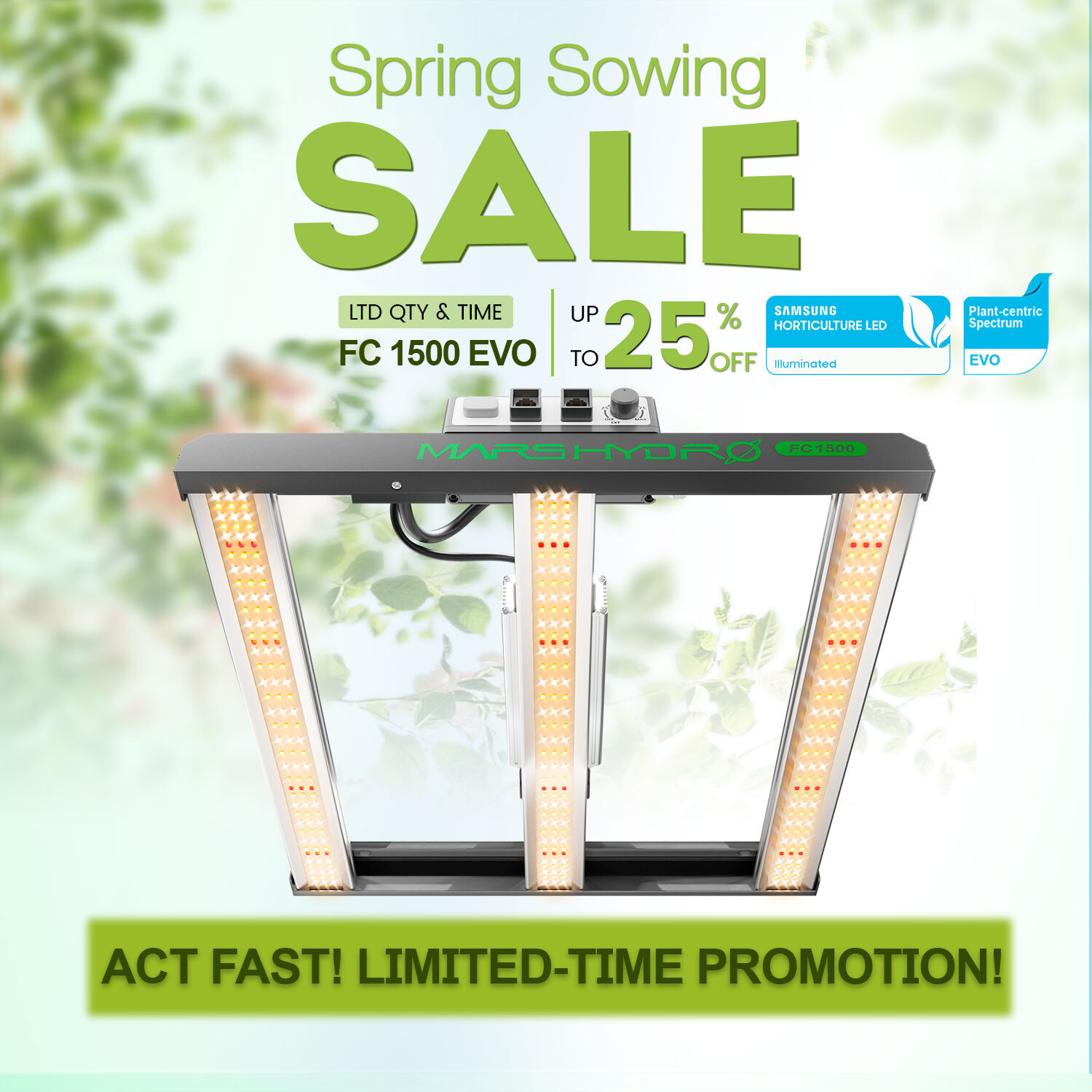 Upgraded MARS HYDRO FC 1500 LED Grow Light Samsung 301H EVO for 2x2ft Grow Tent