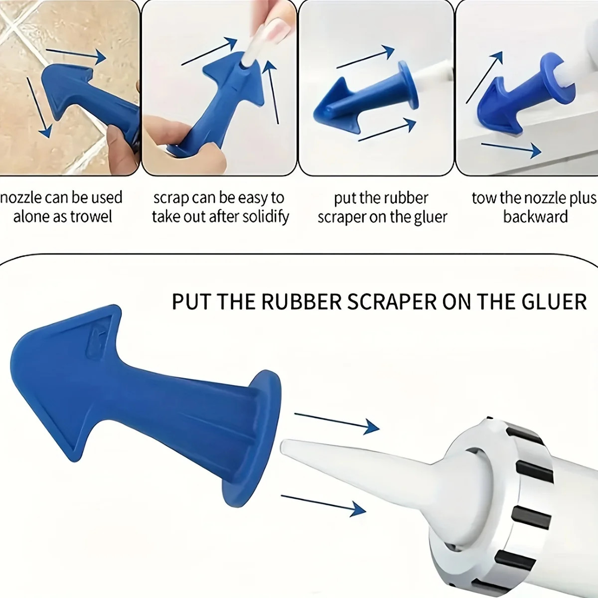 4 pcs Silicone Caulking Tool Kit， Silicone Sealant Nozzle, Grout Scraper, Great