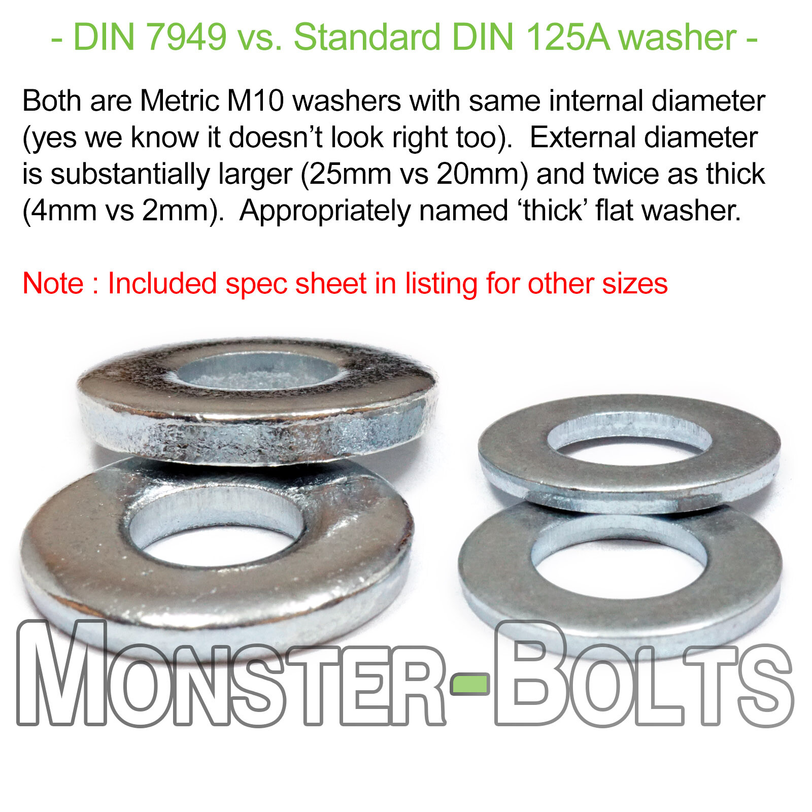 Thick Flat Washer Zinc Plated DIN 7349, Low Carbon Steel RoHS – M4 M5 M6 M8 M10