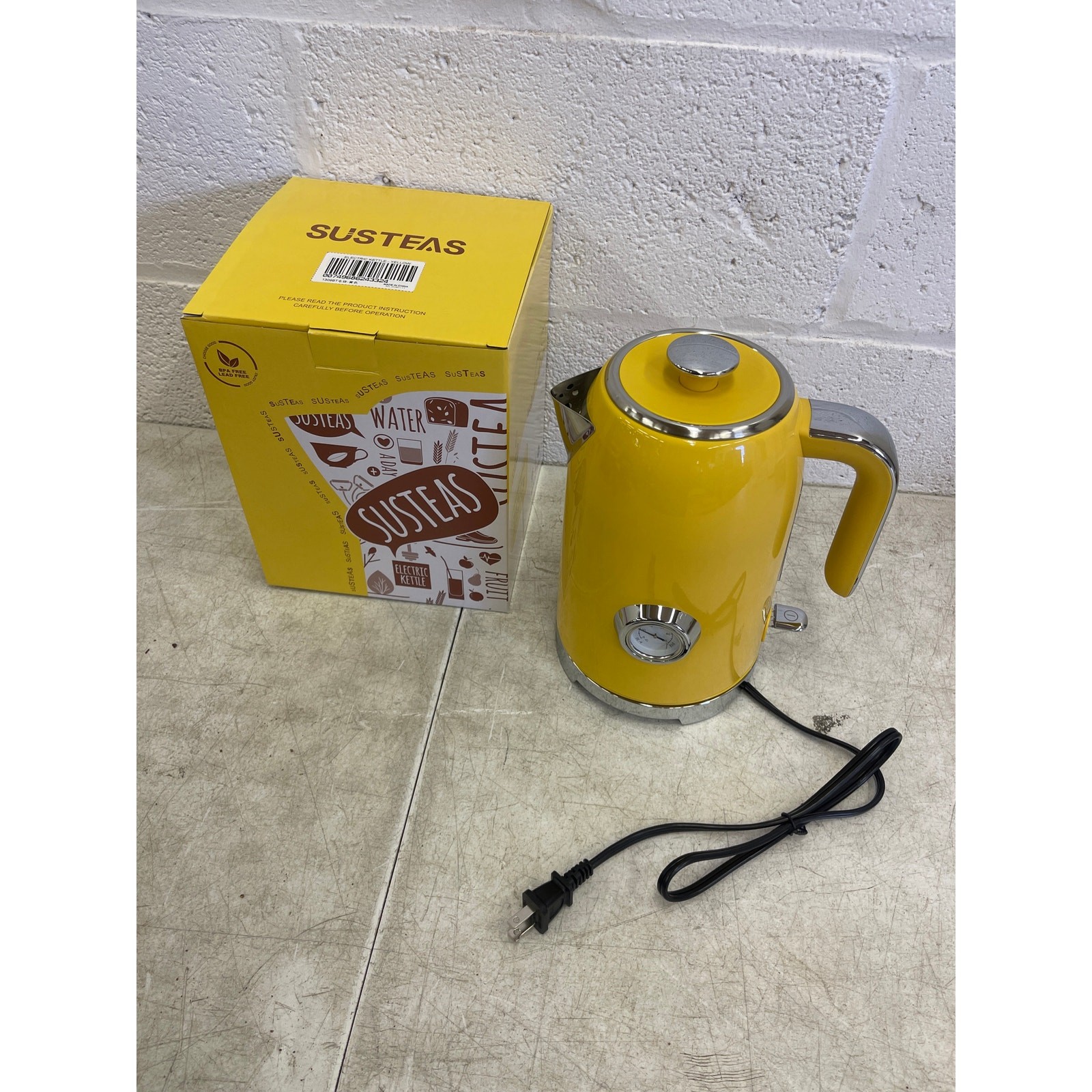SUSTEAS Electric Kettle 57oz Hot Tea Kettle Water Boiler w Thermometer – Yellow