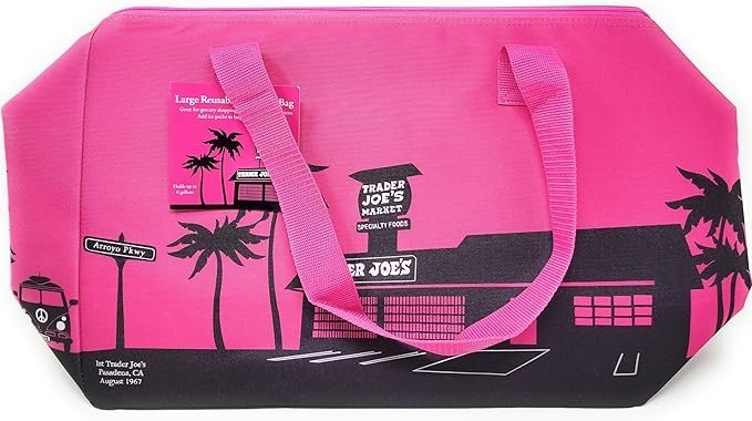 Trader Joe’s Brazil Nut Hot Pink Insulated Tote Bag Reusable Grocery Market Tote