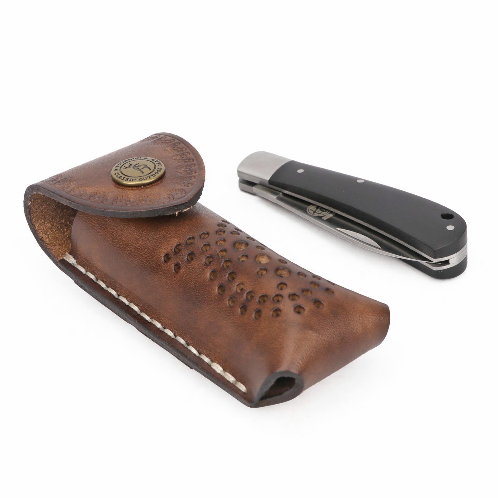 TOURBON Leather 3.5in Folding Blade Knife Sheath Knives Case Belt Pouch Holster