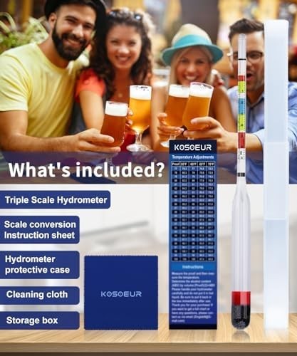Kosoeur Triple Scale Hydrometer Alcohol Hydrometer for Wine Mead Kombucha & Beer