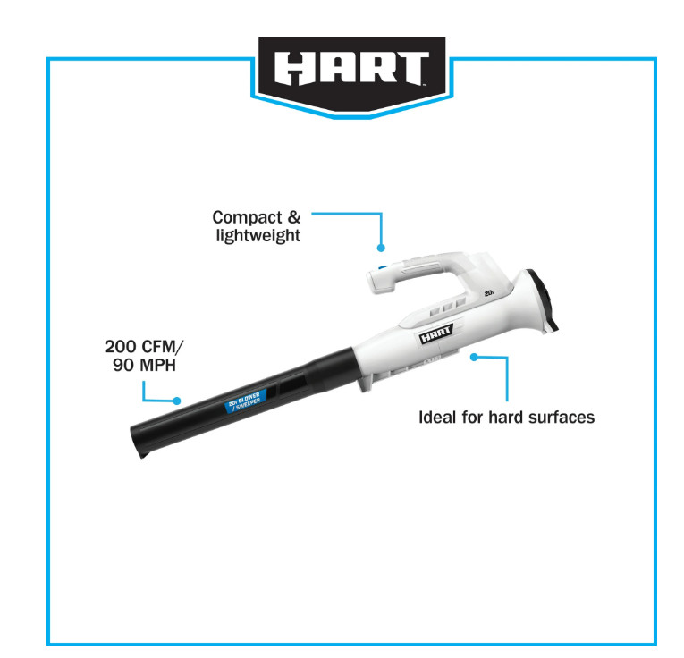 HART 20V 200 CFM Cordless Blower/Sweeper – Battery & Charger NOT Included