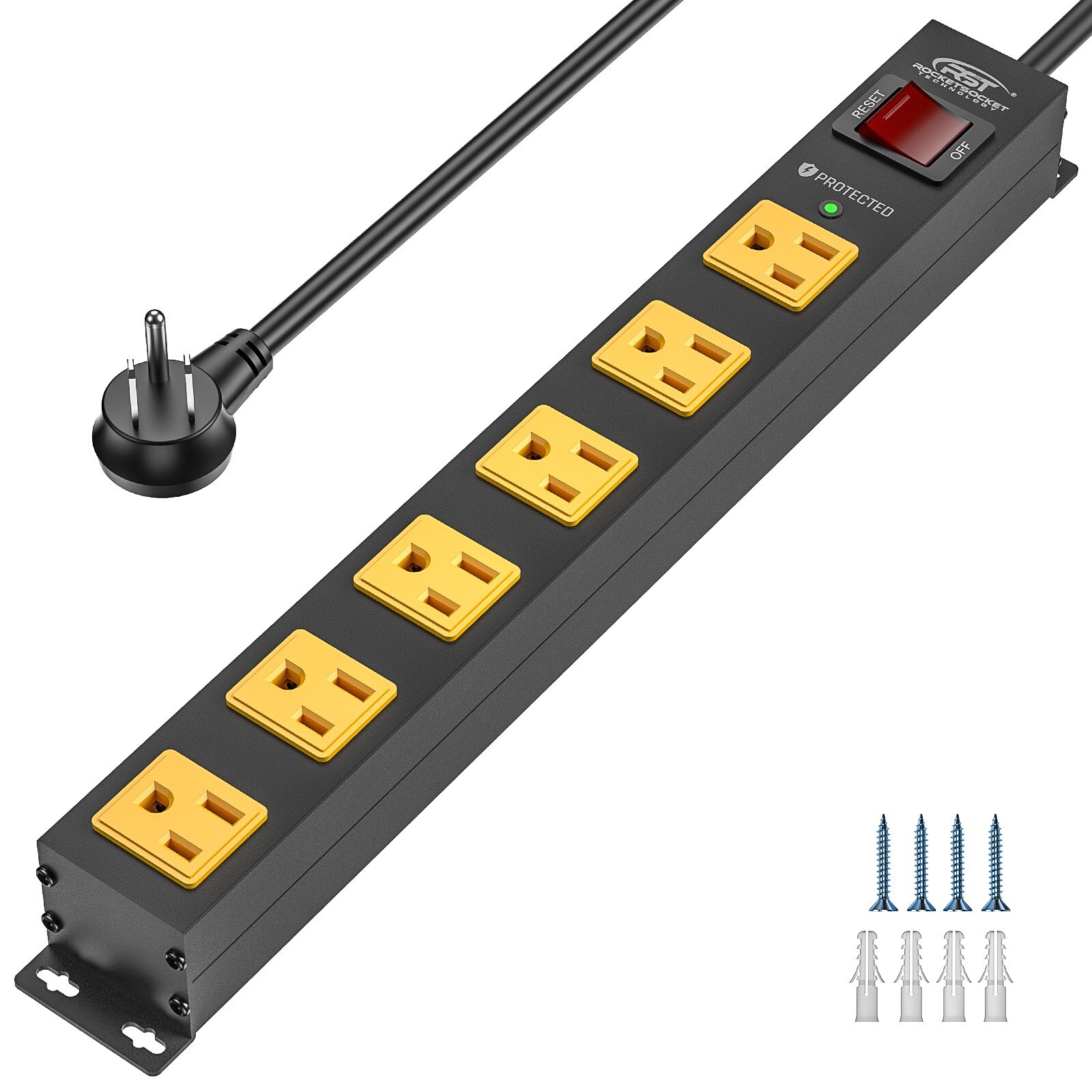 CRST 6-12Outlet Heavy Duty Power Strip Surge Protector, 6FT Power Cord/14AWG/15A