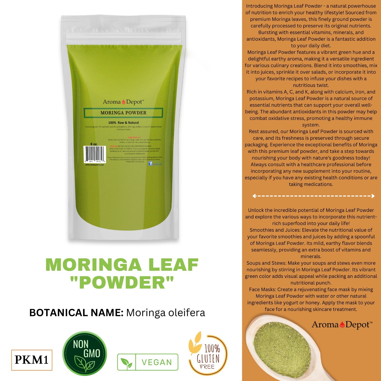 Moringa Powder oleifera Leaf 100% Pure Natural Superfood Gluten Free Lot