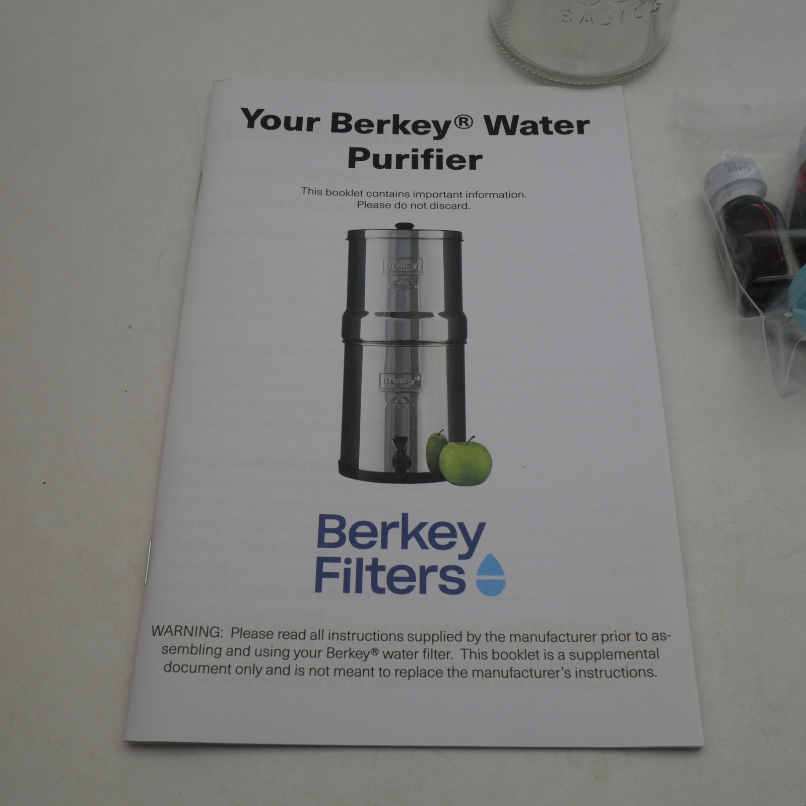 NEW Berkey Filter Prime Rite Priming Filter Kit+ 16.9 Glass Boroux Bottle w/ Lid