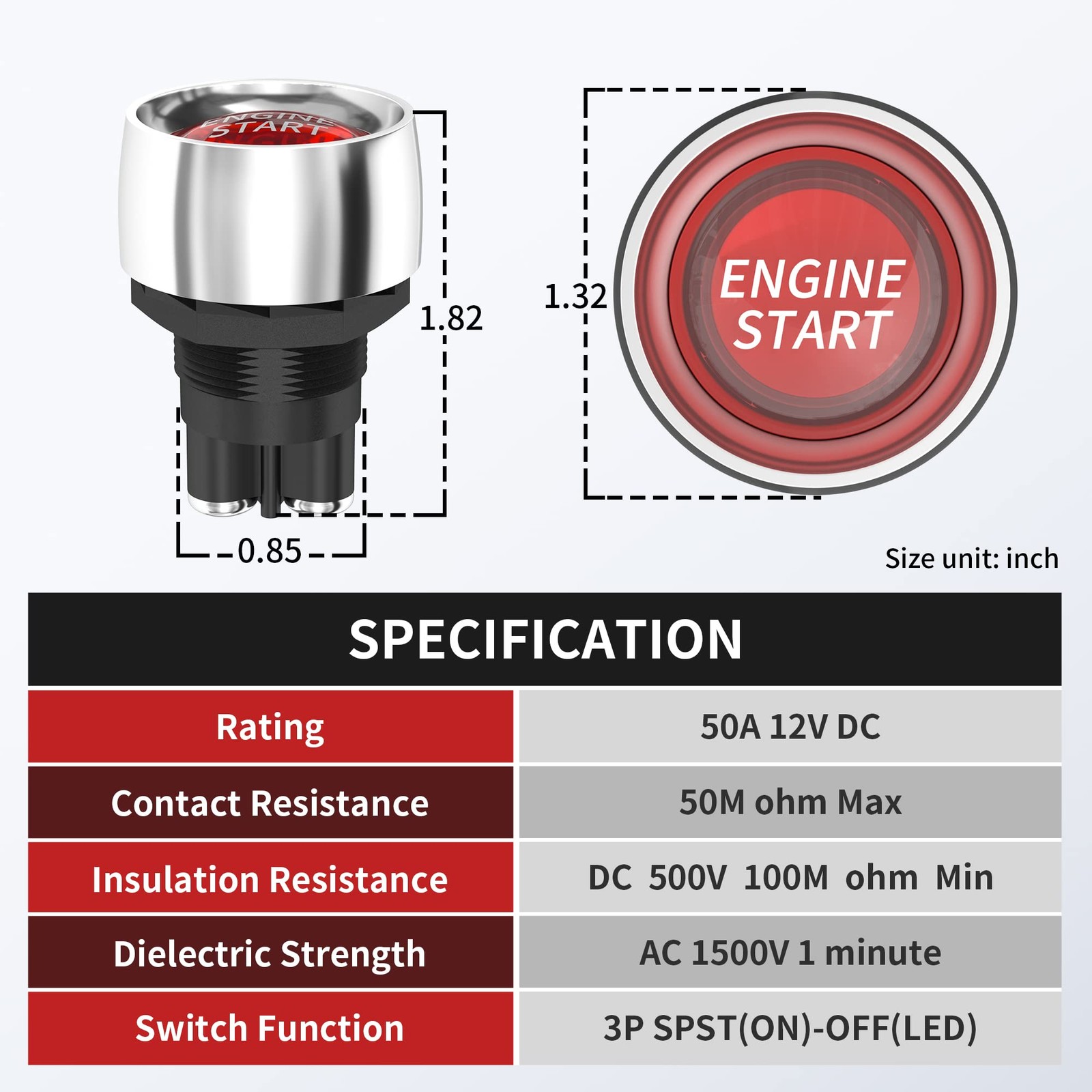 12VDC 50A Engine Start Ignition Switch 3 Pin SPST Push Button Starter Switch …