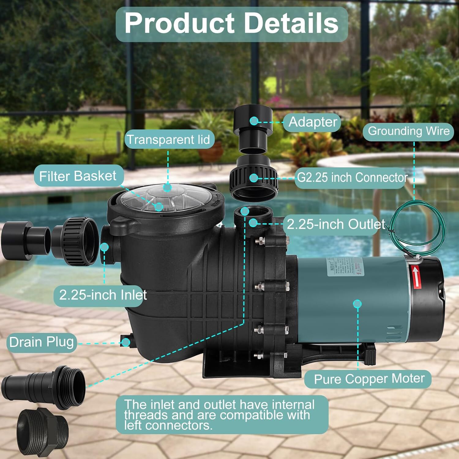 1.5/2/2.5 HP Hayward Swimming Pool Pump In/Above Ground W Strainer Filter Basket