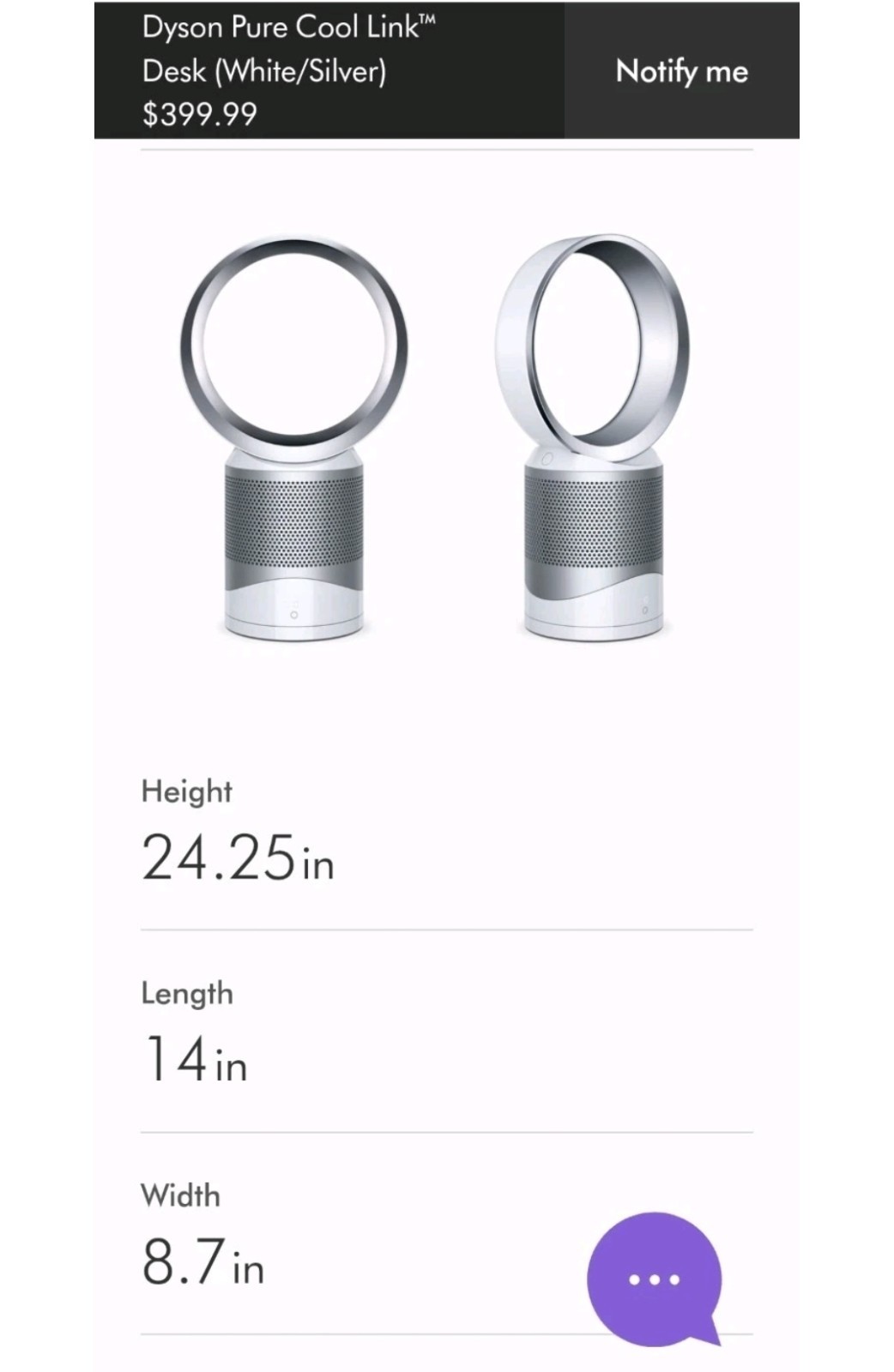 Dyson Pure Cool Link White/Silver DP01 Smart Air Purifier Bladeless Fan NO REMT