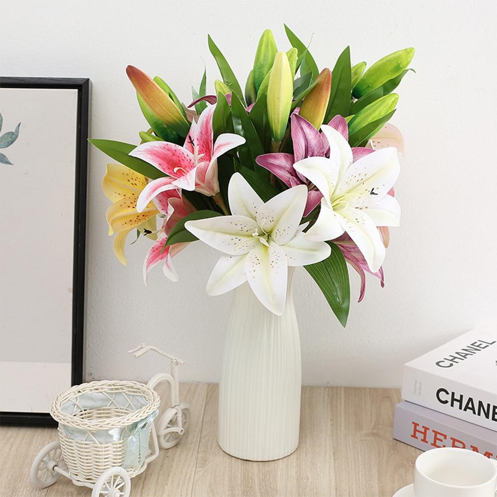 41cm Real Touch 3D Lily Artificial Flowers White Fake Wedding Home Garden Decor