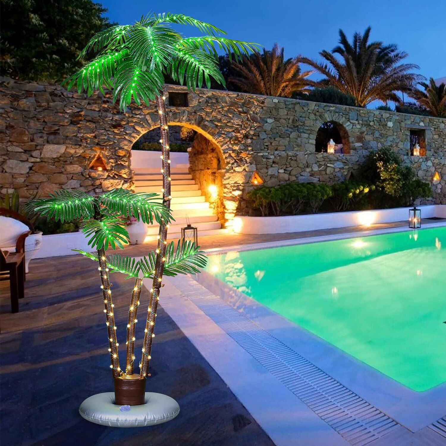 6FT LED Solar Lighted Artificial Palm Tree, Outdoor Christmas Yard Pool Decor