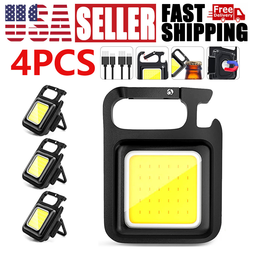 4PCS 800 Lumens Mini COB Flashlights Bright Rechargeable Keychain Flashlight