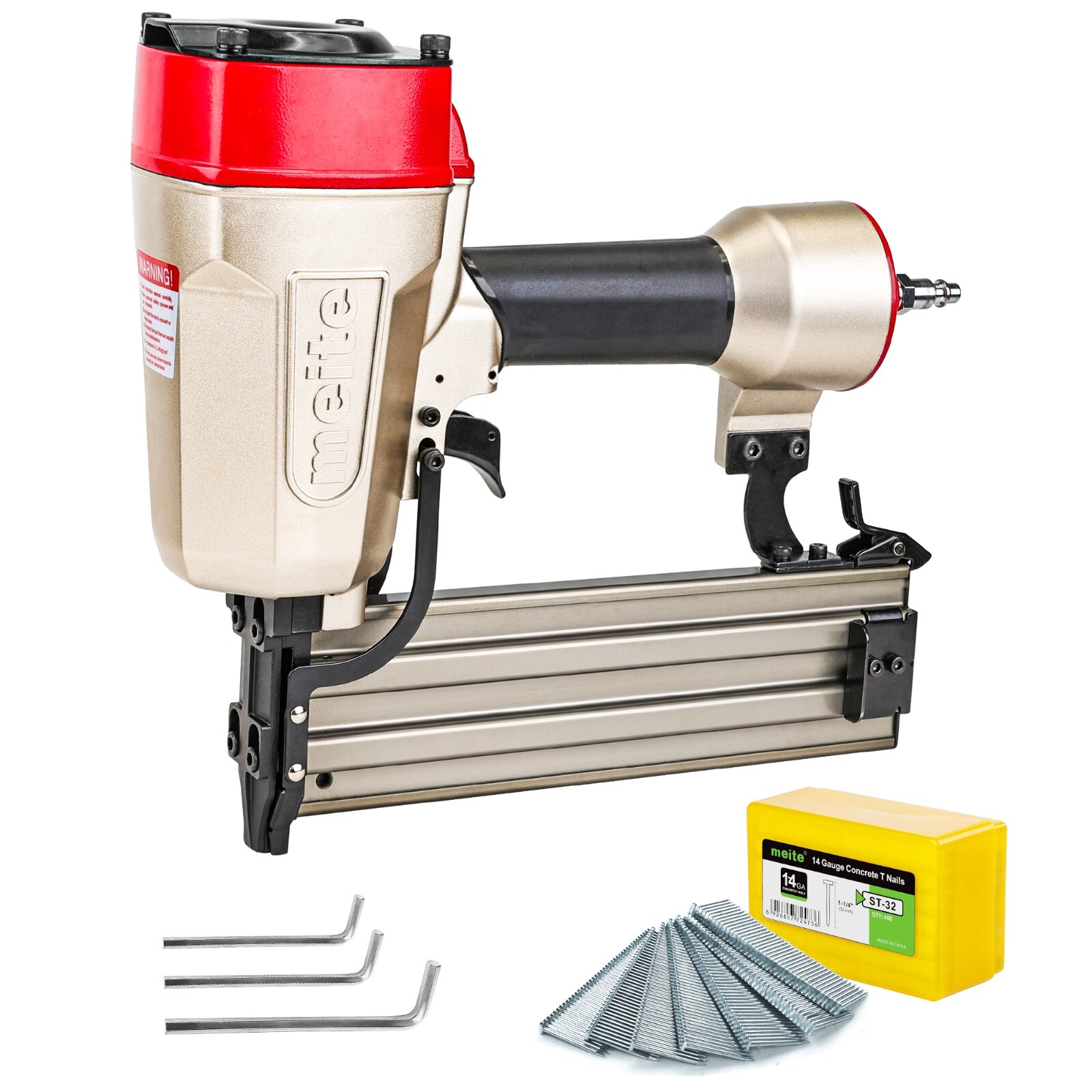 meite Concrete T Nailer ST64E with 400 PCS 1-1/4 Inch Concrete Nails, 14 Gauge