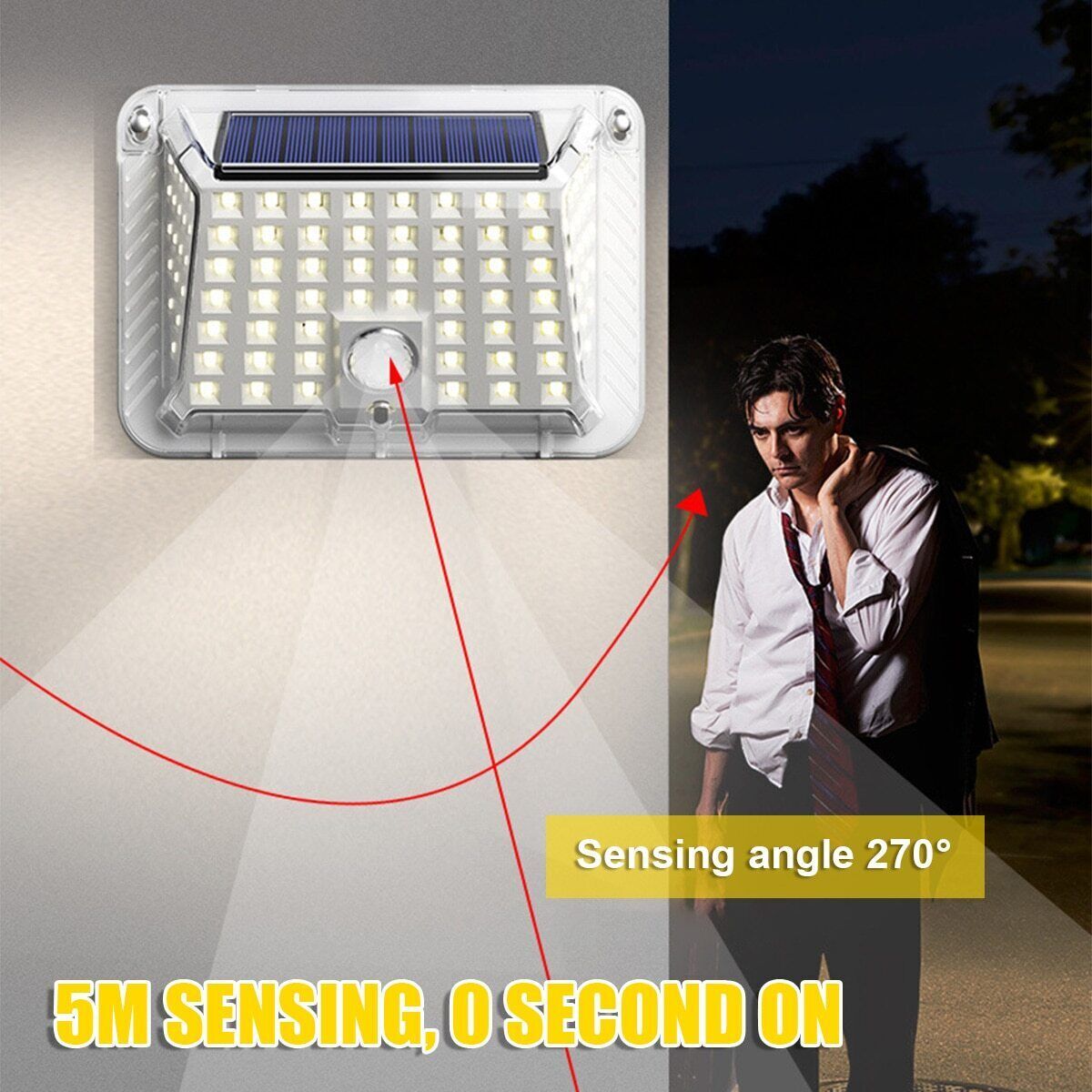 PFCTART 90 LED Solar Wall Light Outdoor Garden Motion Sensor Security Flood Lamp