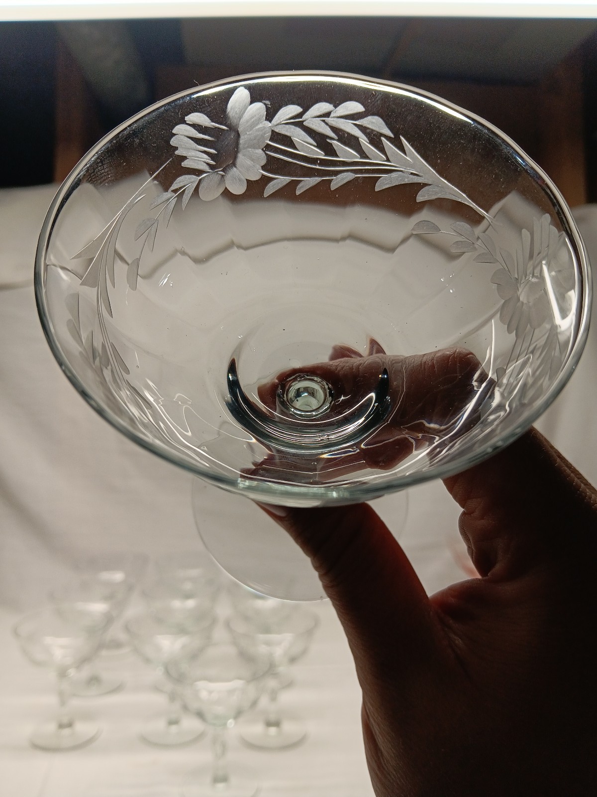 Tiffin 11pc Crystal Optic Paneled Glass Etched Cordial Champagne Glasses