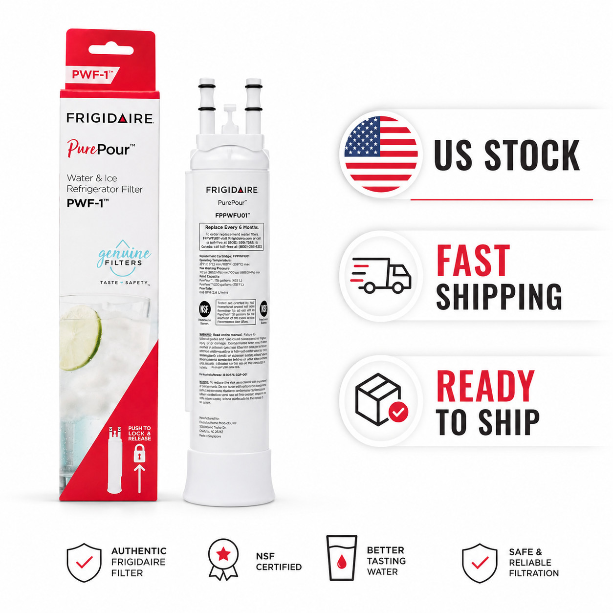 Frigidaire PWF-1 PurePour Water Filter FPPWFU01 Refrigerator Filter 1 Pack