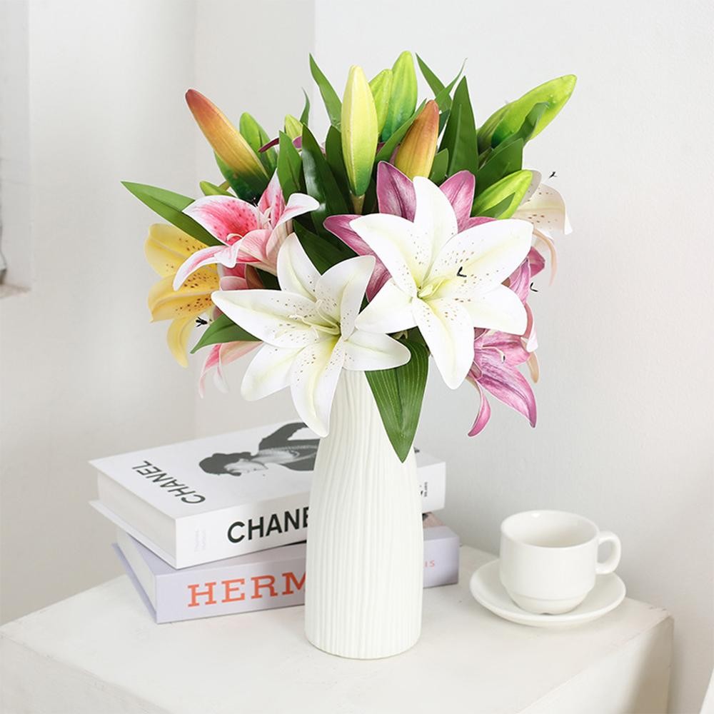 41cm Real Touch 3D Lily Artificial Flowers White Fake Wedding Home Garden Decor