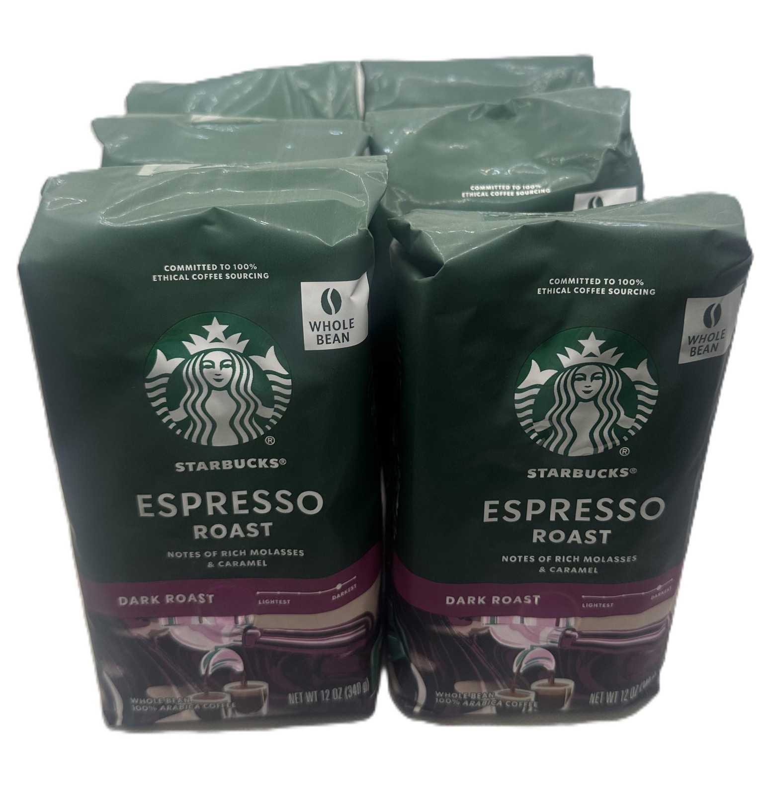 6 Pk Starbucks Dark Espresso Roast Whole Bean Coffee 12 oz SEE DESCRIPTION