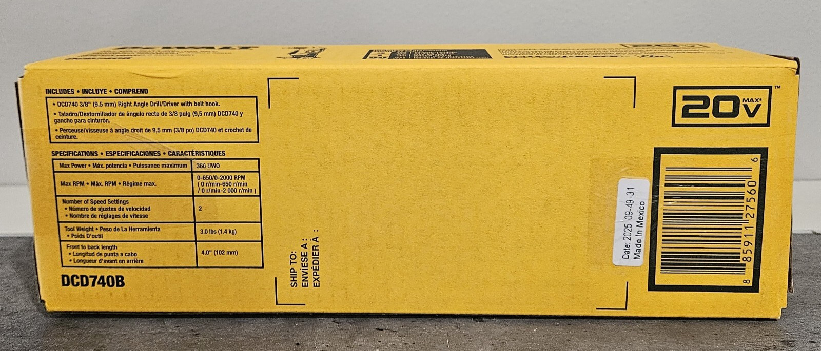 New DeWalt 20v Max Cordless 3/8″ Right Angle Drill/Driver DCD740B 90 Degree