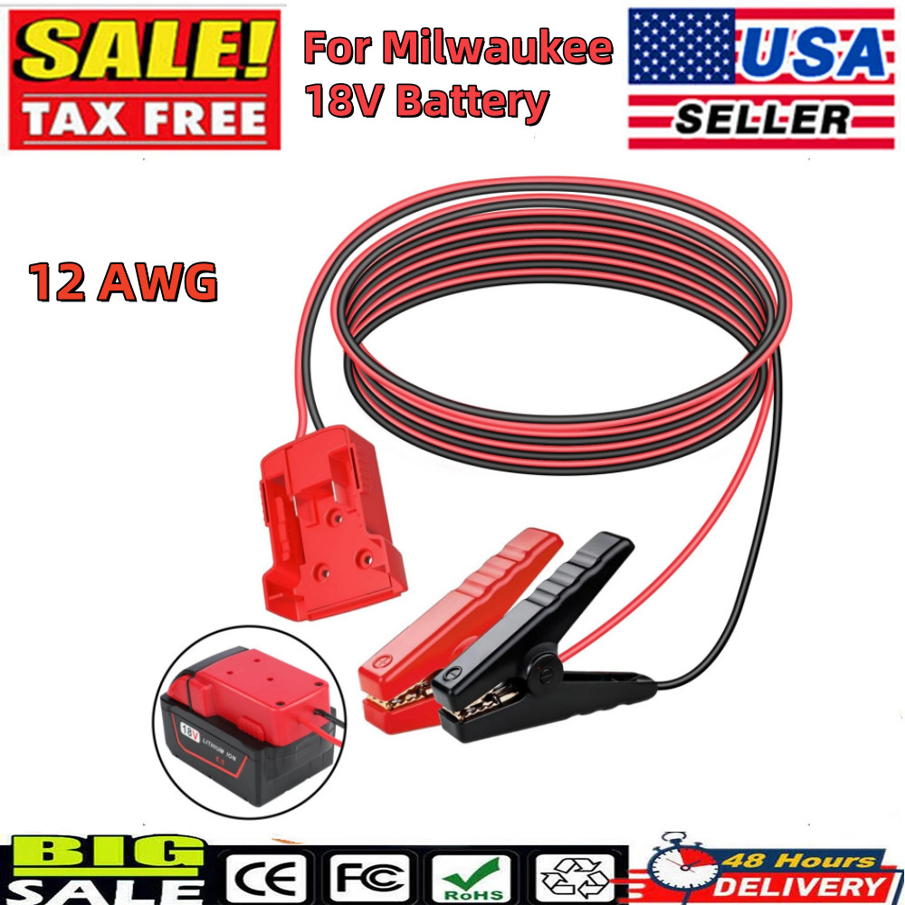 Adapter For Milwaukee 18V with 6FT Jumper Cable Car Battery Charger Jump Starte