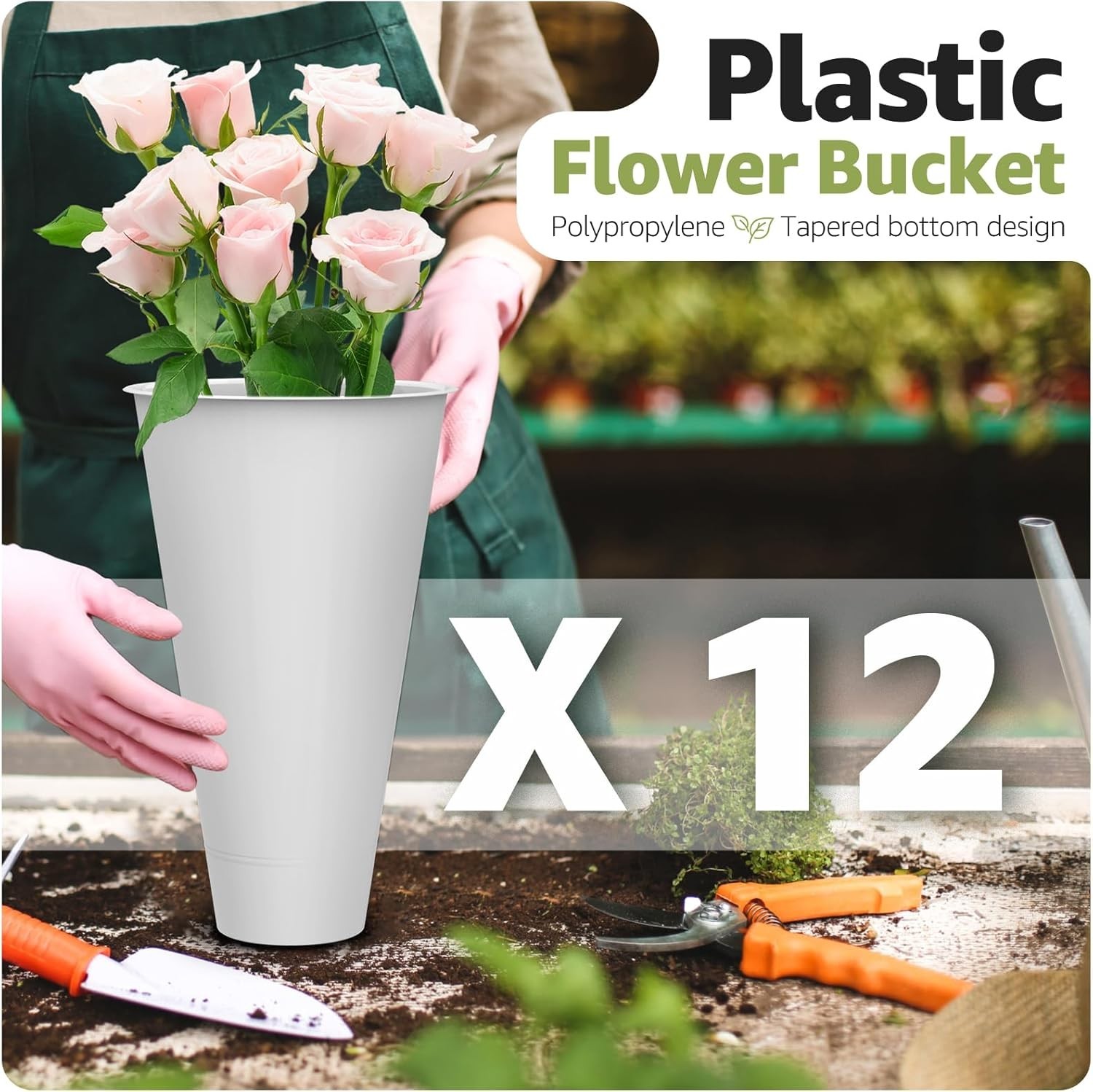3 Layers Flower Display Stand w/ 12 PCS Round Buckets Florist Flower Cart Rack