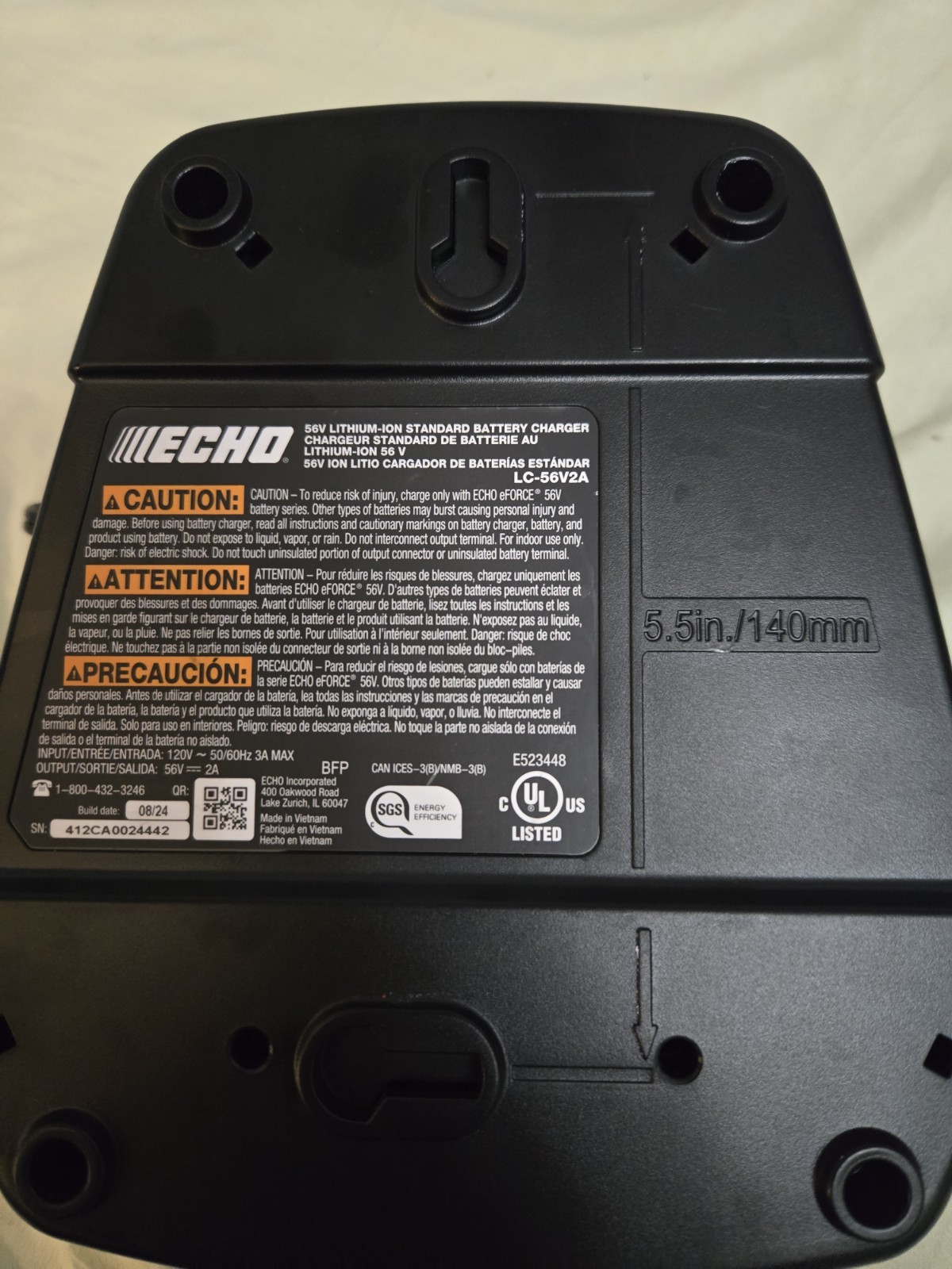 ECHO eForce 56V Battery Charger LC-56V2A Standard Charger Untested OEM