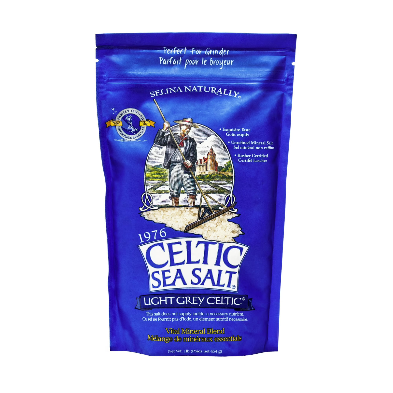 Light Grey Celtic Sea Salt Pound Resealable Bag–Additive-Free,Gluten-Free,454G