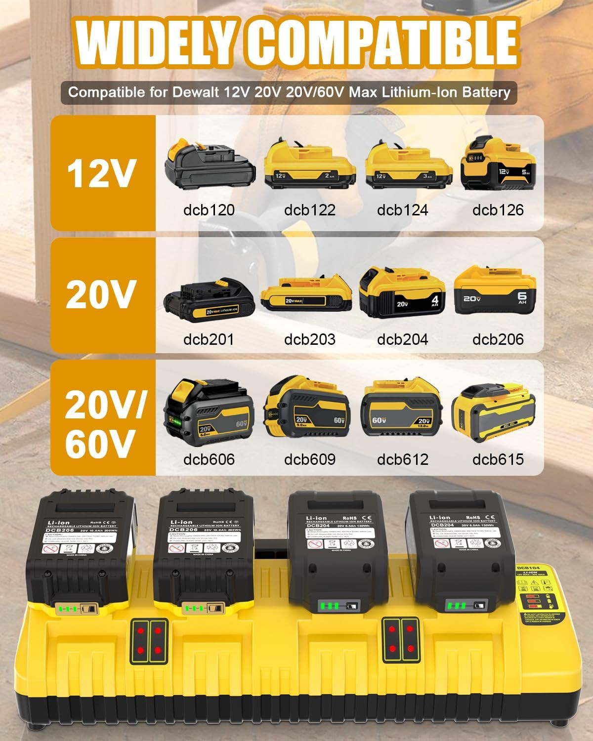 Pack For DeWalt 20V 20 Volt Max XR 10.0AH Lithium-Ion Battery DCB206-2 DCB205-2