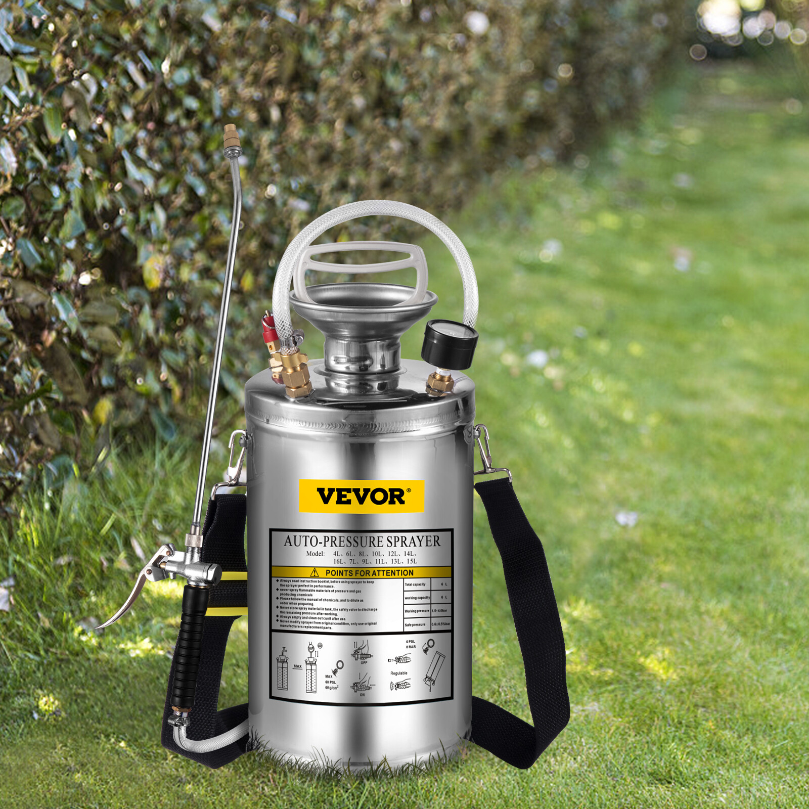1.5Gal/6L Stainless Steel Sprayer Ground Cleaning Garden Brass Extension GREAT