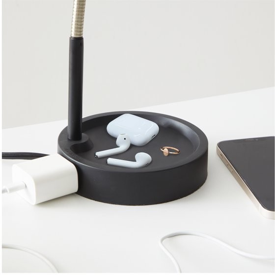 Mainstays LED Desk Lamp with Catch-All Base & AC Outlet, Matte Black