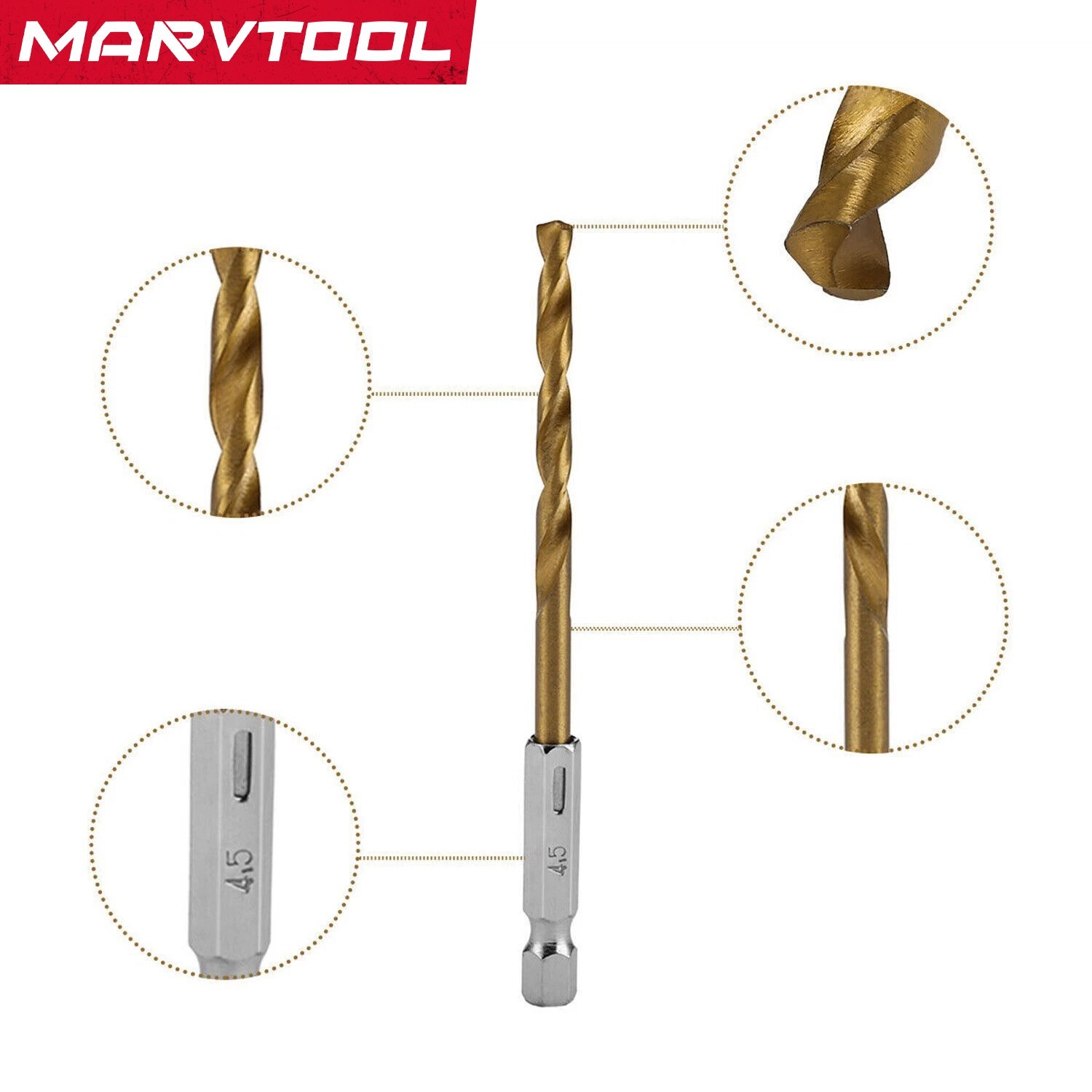 Marvtool Drill Bit 13Pcs HSS Titanium Coated Twist Drill Set Hex Shank 1/4″