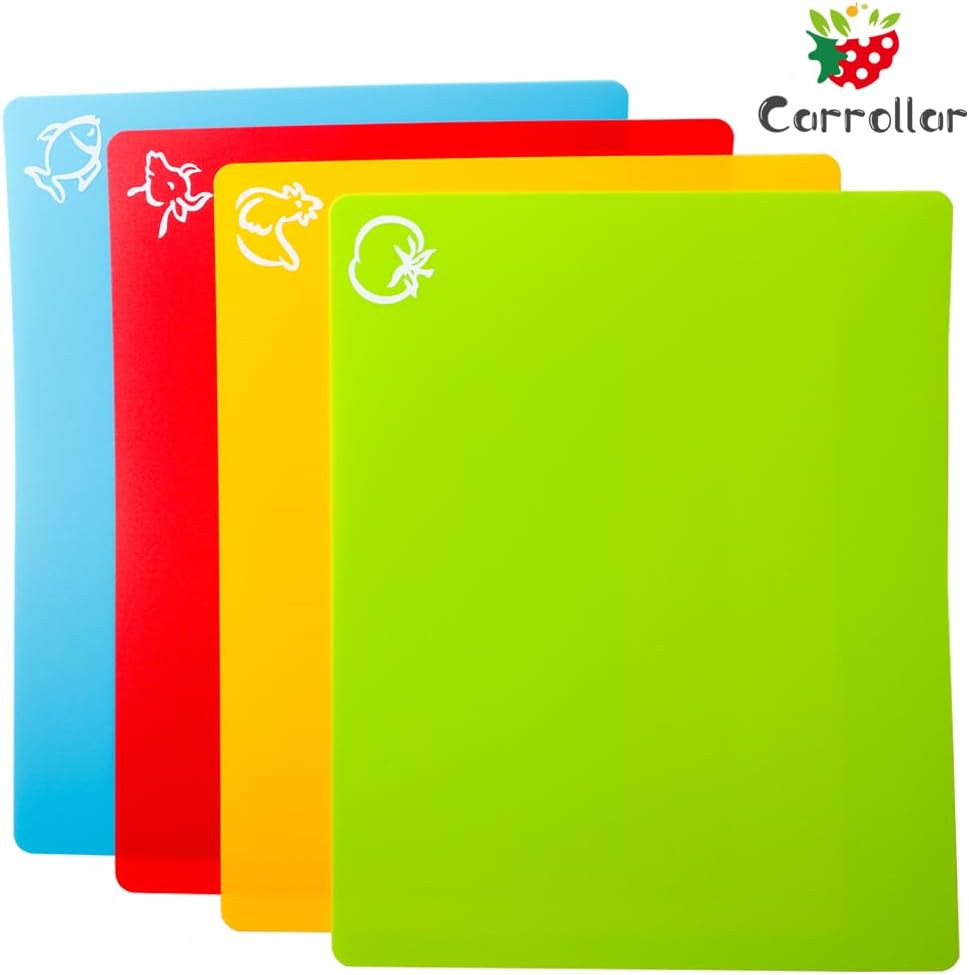 4 Pack Flexible Cutting Boards Plastic Non-Slip Cutting Mat for Meat Vegetables