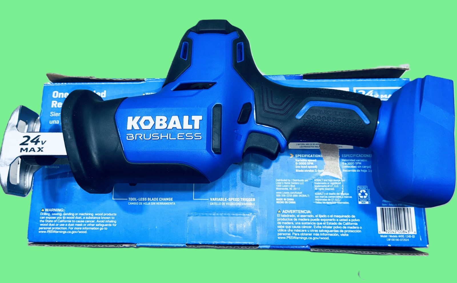 Kobalt 24v max brushless one handed Reciprocating saw – No Battery included